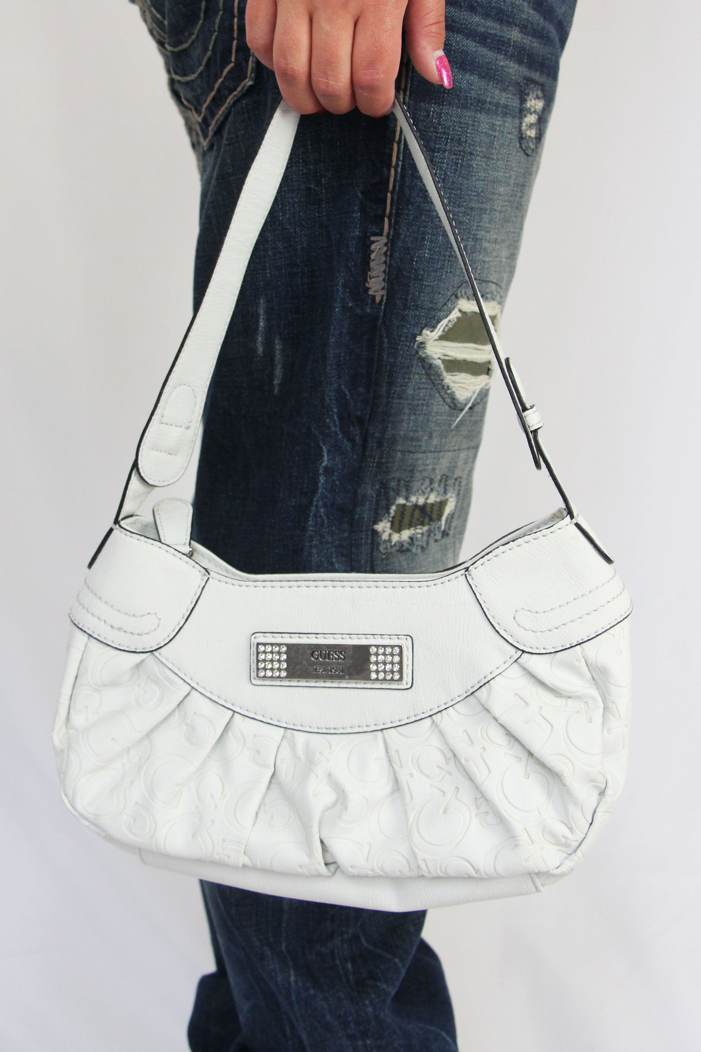 White Guess Monogram Purse