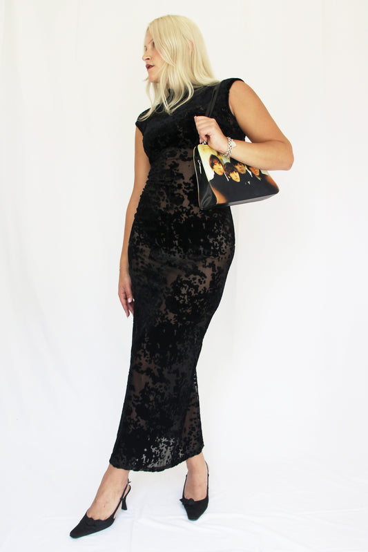 Sheer Velour Formal Dress