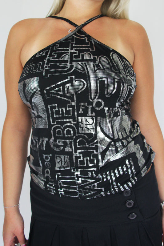 Silver Graphic Y2K Halter