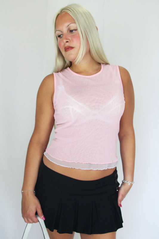 DKNY Baby Pink Double-Mesh Tank