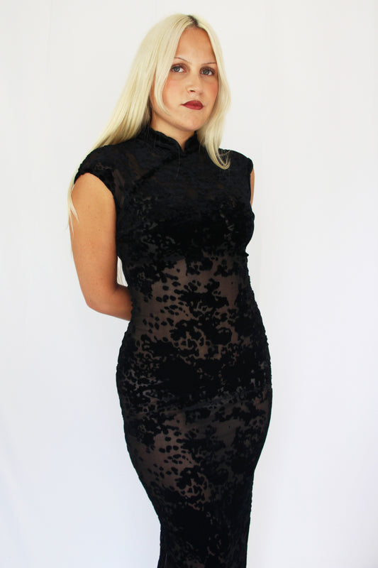 Sheer Velour Formal Dress